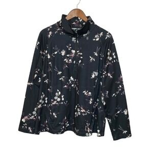 J Jill Womens Floral Quarter Zip Pullover Top 2X Peach Soft Active Athleisure